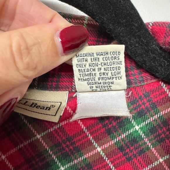 LL Bean Womens Long Flannel Night Dress Gown Red Green White Plaid Size Medium - Picture 5 of 8